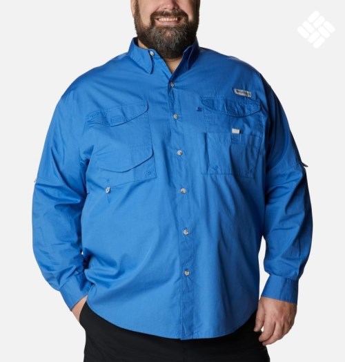 Men's Columbia PFG Bonehead Long Sleeve Shirts Blue | Plus Size CA-O4AL1